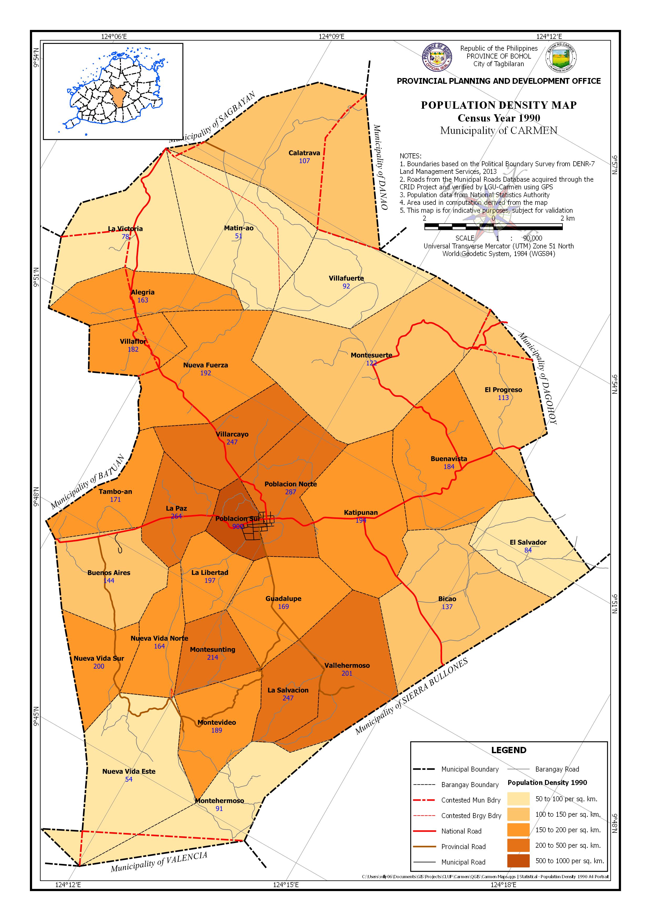 Population Density Census Year: 19905