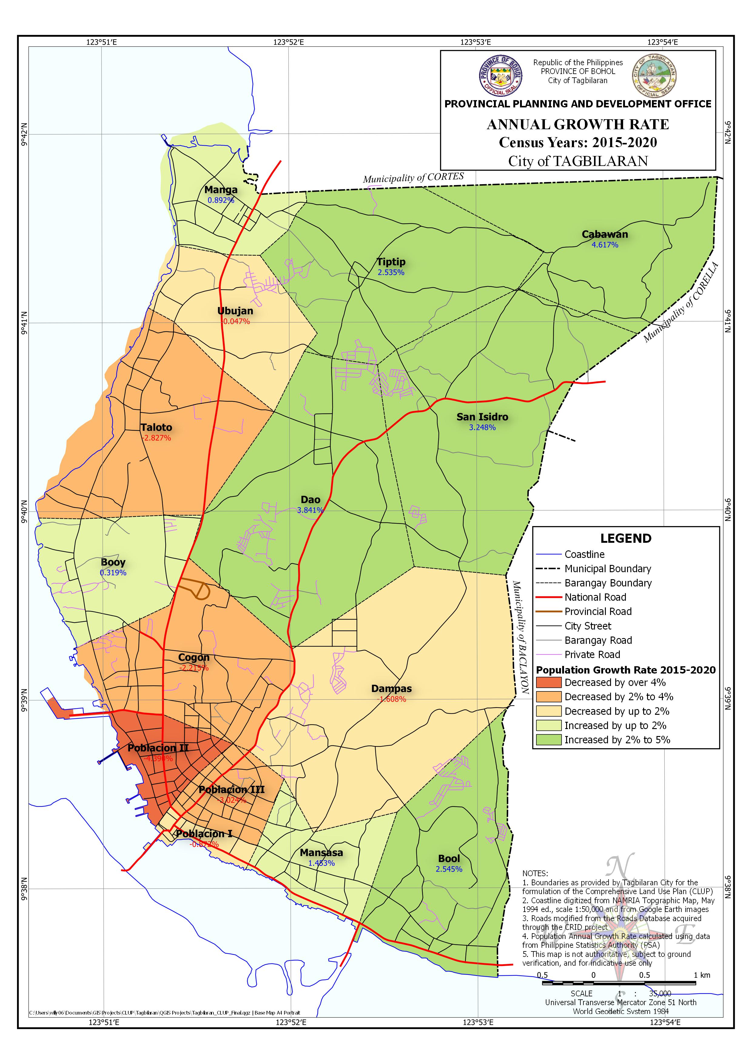 Population Growth Rate Census Year: 2015-2020 Map